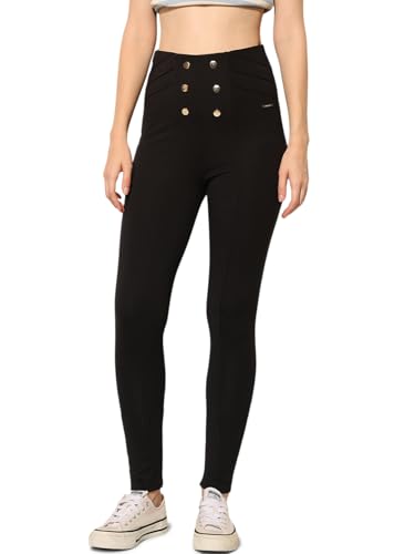 ONLY Women's Solid Skinny Fit High-Rise Black Leggings