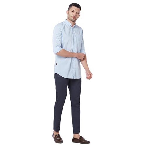 Giordano Men's Mid Rise Slim Fit Regular Length Solid 4 Pockets Navy Blue Chinos Trouser