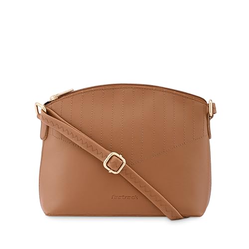 Fastrack Solid Sling Bag for Women, Girls and Ladies | Ladies Purse Handbag | with Adjustable Sling Straps and Zipper Closure Tan