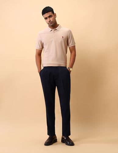 U.S.Polo Association Men's Textured Pure Cotton Polo Shirt Beige