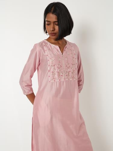 Max Women Embroidered Straight Kurta (Pink_M)