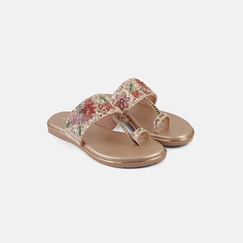 Mochi Women Antique Gold Chappals UK/5 EU/38(35-2374)