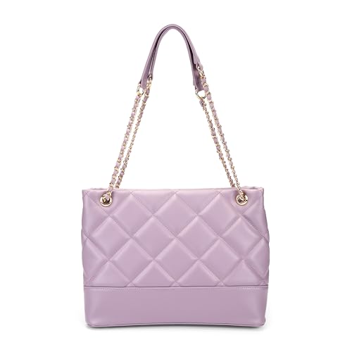 Mochi Women Purple Casual PU Soft Body Zipper closure Quilted Tote Bag with 2 Pocket and 2 compartments(66-797)