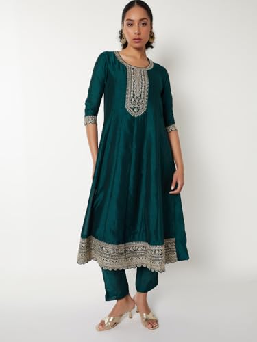 Max Women's Polyester Kurta Set (SRCTKST58014_Green