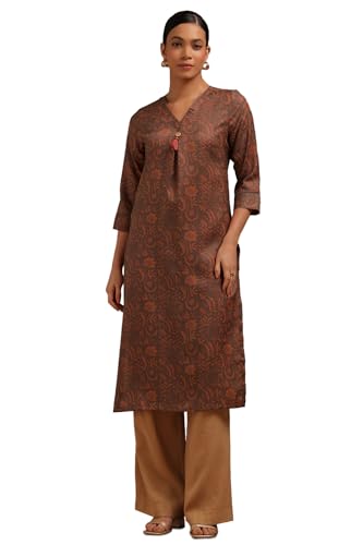 Soch Womens Earth Rayon Botanical Print Kurta with Tassels