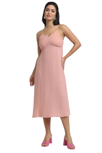 Forever 21 Women's Polyester Modern Knee-Length Dress (FWA24CDRF010701_Peach