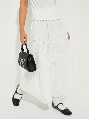 Max URB_N Women Schiffili Embroidered Tiered Skirt (Ivory_M)