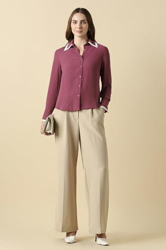 Women Maroon Solid Long Sleeves Shirt