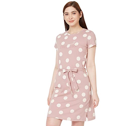 Sweet Dreams Women Polka Print Short Nighty Blush Pink