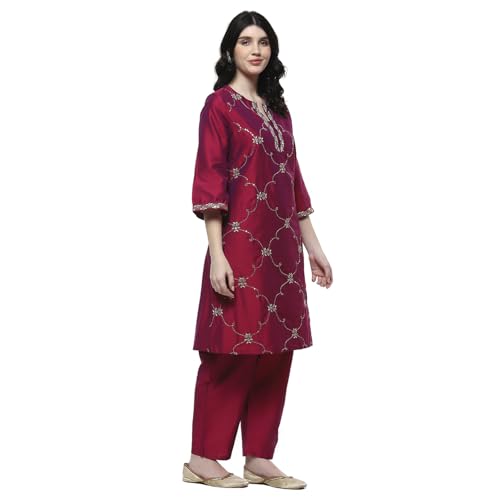 Rangriti Women's Viscose Blend Kurta Set (FSGLM22181SS25PUR_Purple