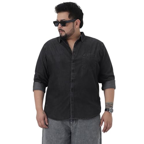 Urbano Plus Men's Black Regular Fit Full Sleeve Solid Denim Shirt (plusshirtdensolp-01-black-5xl)