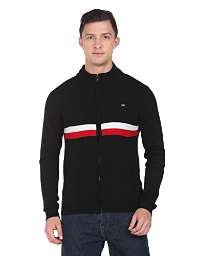 Arrow Men Black Contrast Stripe Acrylic Sweater