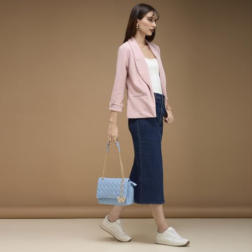 Caprese Cloud Large Sling Bag for Women | Embossed Faux Leather Shoulder & Crossbody Bag | Adjustable Strap | Multi-Compartment Purse with Zipper Closure & Elegant Butterfly Charm (Powder Blue)