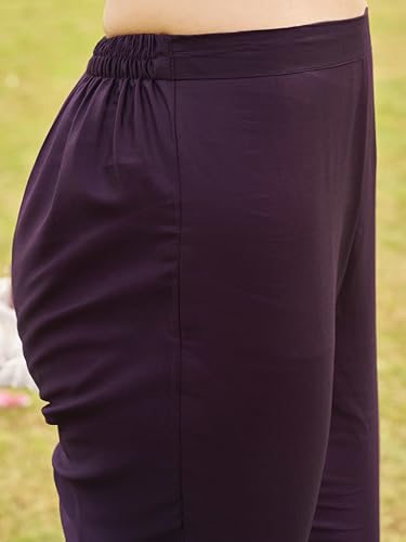 Womanista Women's Wine Cotton Blend Multi Flared Alia Cut Kurta with Pant and Dupatta (Kurtaset_1304_XXL)