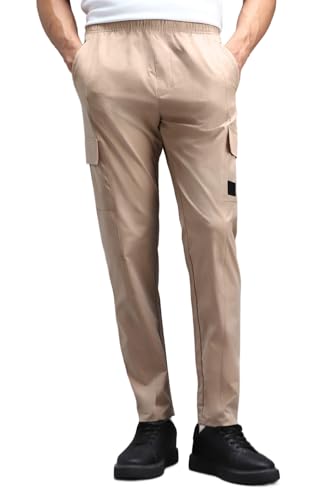 Men Beige Solid Casual Track Pants