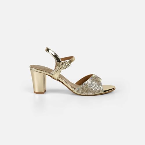 Mochi Women's Back Strap closure Casual - Slides with Block Gold Heel UK/6 EU/39(54-216)