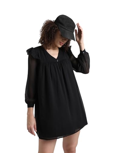 ONLY Women Solid Polyester Above Knee Black Dress