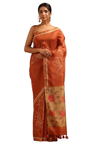 Soch Womens Rust Tussar Floral Saree
