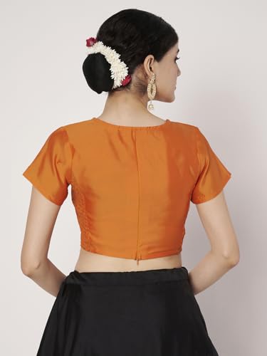 studio rasa Women's Silk Blend Stretchable Readymade Blouse for Festive Wedding Party (TPWC725BL83XL_Orange_X-Large)