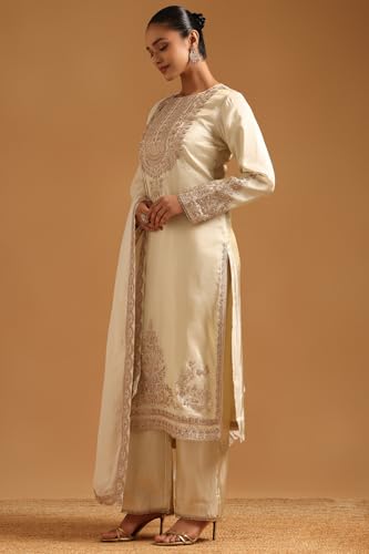 Soch Womens Beige Tissue Ethnic Motifs Salwar Suit With Sequins