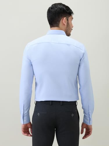 Park Avenue Men Slim Fit Structure Pattern Pure Cotton Semi Cutaway Collar Full Sleeve Formal Shirt Blue