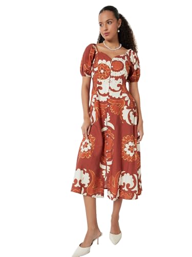 Max Women Printed Midi Dress (Red_S)