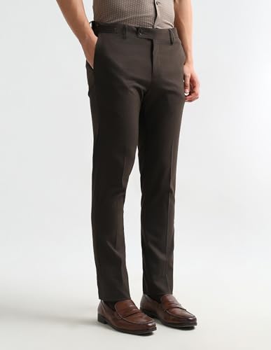 Arrow Men's Textured Regular Fit Trousers (ARAKTR2115_Brown_32)