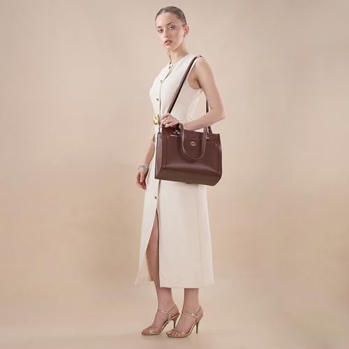 Caprese Bambi Medium Snake Textured Satchel Bag for Women | Elegant Multi-Compartment Shoulder Handbag with Adjustable & Detachable Strap | Zipper Closure | Perfect for Worl & Travel (Brown)