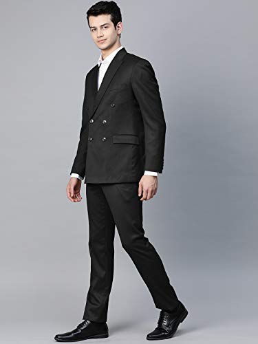 MANQ Men Black Solid Slim Fit Double Breasted Suit (Size: 40)