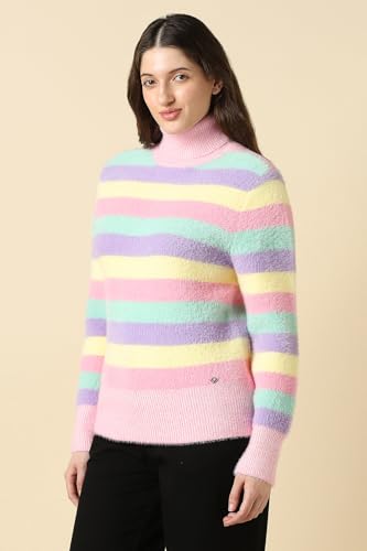 Women Multi Stripe Turtle Neck Casual Sweater