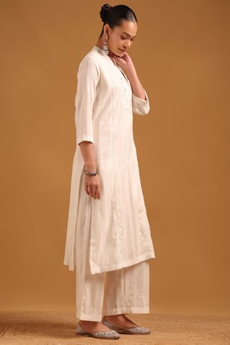 Soch Womens Off White Cotton Stripes Kurta Set