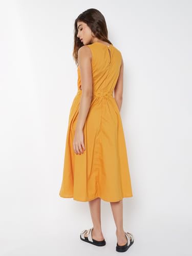 Max Women Midi Dress with Cut-Out Sides (Yellow_S)
