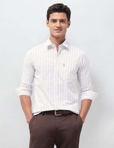 U.S.Polo Association Men's Vertical Striped Oxford Shirt (USSHT3399_Khaki_44)