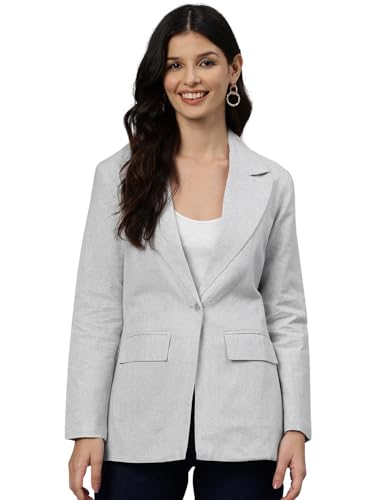 Cottinfab Women Grey Solid Single-Breasted Long Sleeves Casual Blazer