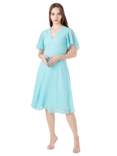 Zink London Women's Blue Self Design Regular Midi Dress