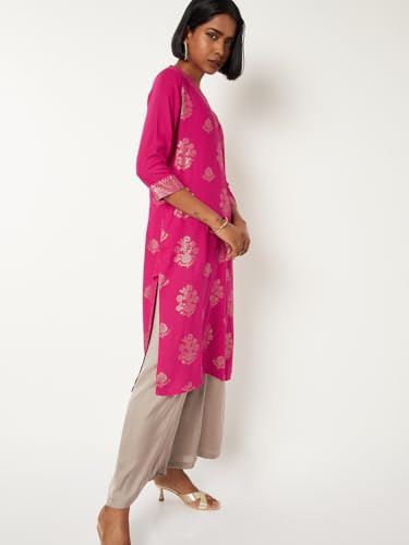 Max Women Foil Print Straight Kurta (Pink_XXL)