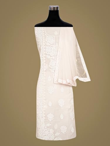 Ada Hand Embroidered Lucknowi Chikankari Unstitched Cotton Dress Material Suit Piece with Dupatta for Women 01A871566 Pink