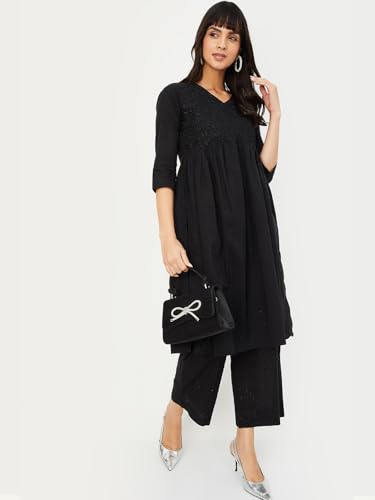Max Women's Cotton Blend Kurta Set (COKO53001B_Black