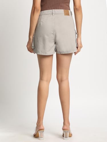 BENE KLEED Shorts for Women|Women Silver Grey High Rise Solid Cargo Shorts | 100% Cotton Trendy and Comfortable