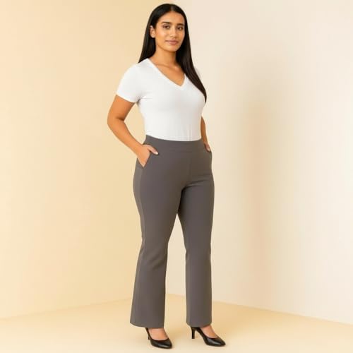 EcoLove Bell Bottom Pants for Women, Navy Blue, Flared Fit (in, Alpha, 4XL, Regular, Dark Grey)