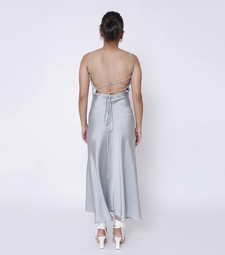 Sheux Solid Satin Backless Maxi Dress for Women & Girls – Luxe, Sultry & Timeless (L) | Ideal for Date Night Dress, Night Parties & Outing or Beach wear Pale Green
