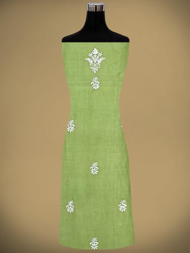 Ada Hand Embroidered Lucknowi Chikankari Unstitched Chanderi Dress Material Suit Piece with Dupatta for Women 01A791846 Mehndi Green