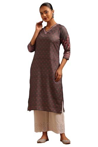 Soch Womens Charcoal Linen Floral Kurta with Sequin Details