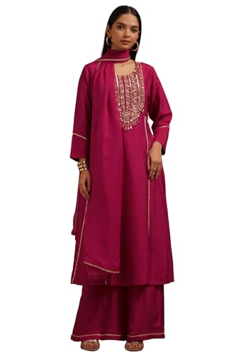 Soch Women's Dola Silk Salwar Suit Set (OWA5CD22209_Fuchsia