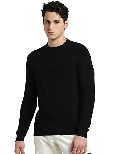 Jack & Jones Men's Cotton Slim Fit Crew Neck Sweater (12236210_Black_XL)