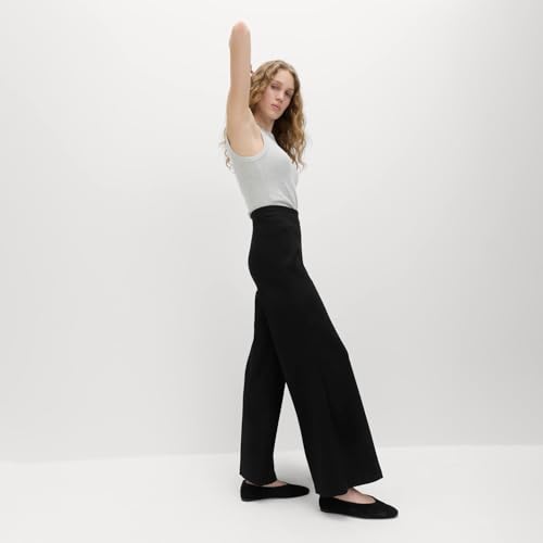 Marks & Spencer Solid Black Viscose Womens Wide Leg Jersey Stretch Trousers