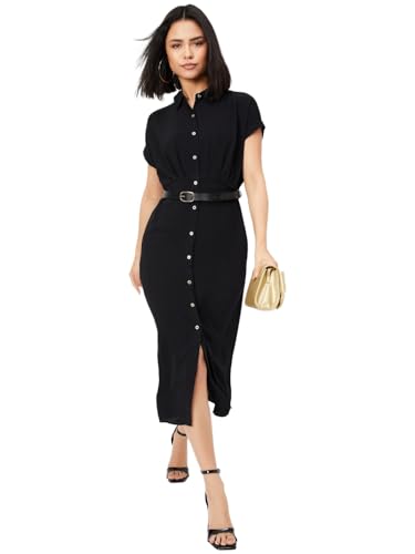 Max Women's Cotton Blend A-Line Midi Dress (SR3601_Black