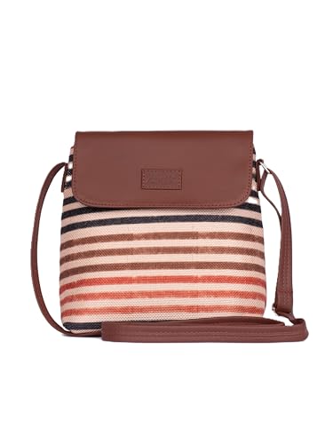 ZOUK Qutub Stripes Printed Women’s Jute Sling Bag | Handcrafted Vegan Leather Multicolor Flap Shoulder Bag