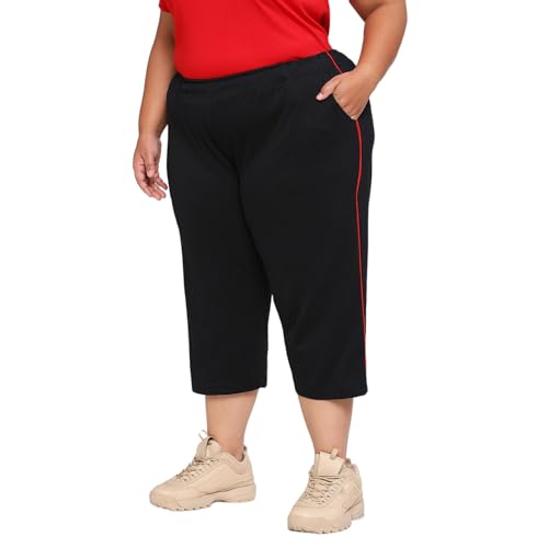 VAISHVIK Women Plus Size Calf Length Pants - Kala 4XL 44 Waist inches Jet Black