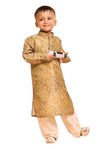 Manyavar Boys Art Silk Abstract & Paisley Printed Kurta Pyjama Set (Mehndi Green,8-10Y)